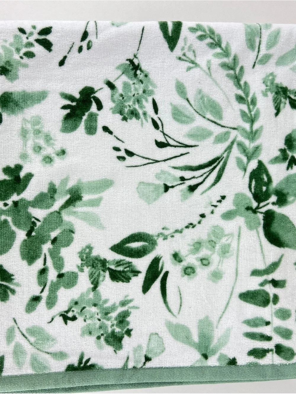 Papyrus Bath Towel Set Green White Floral Botanical Soft Cotton Velour 6 Pc NEW